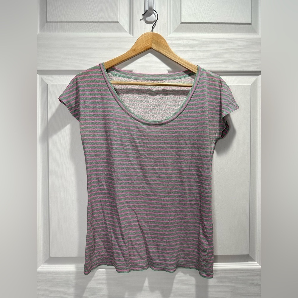 J.Crew Vintage Cotton Striped Short Sleeve Tee Grey & Pink Small